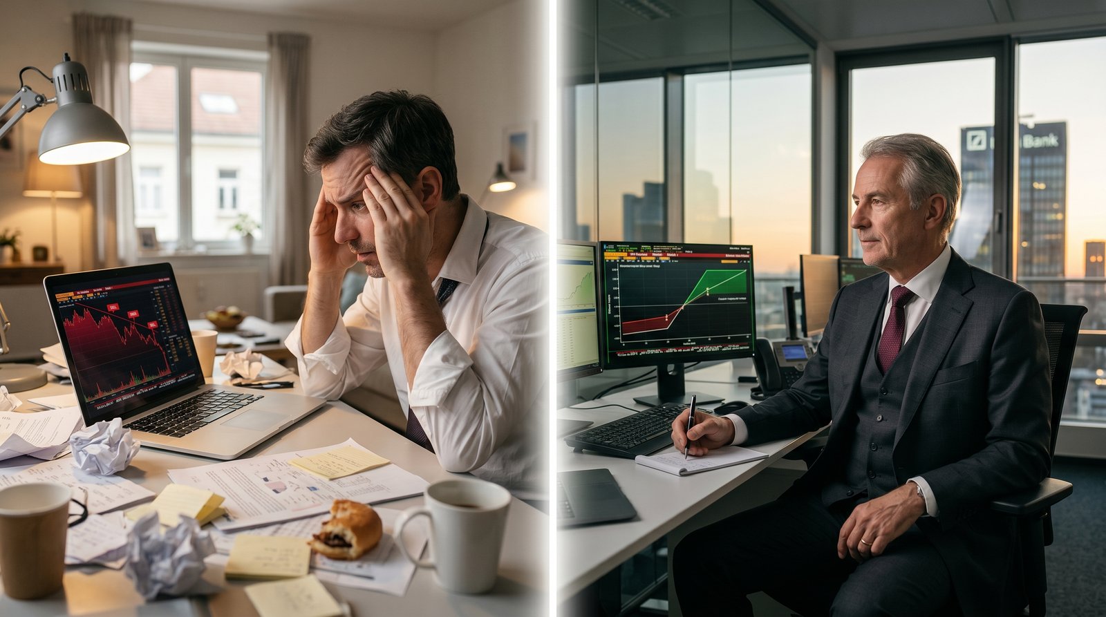Comparaison entre un investisseur particulier paniqué vendant à perte et un gérant institutionnel appliquant une stratégie de couverture par options